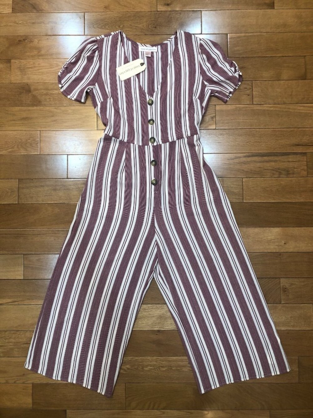 NWT Band of Gypsies Striped Wide Leg Cropped Jumpsuit Red White Size S Festival